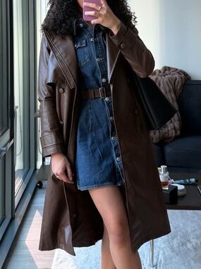 Forever 21 Dark Brown Faux Leather Trench Coat